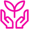 A pink icon representing sustainability